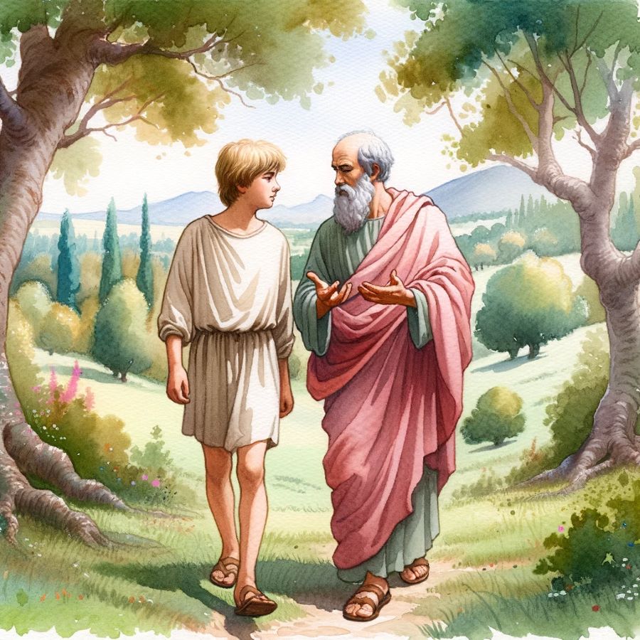 Umjetnički prikaz Aleksandra Makedonskog i Aristotela